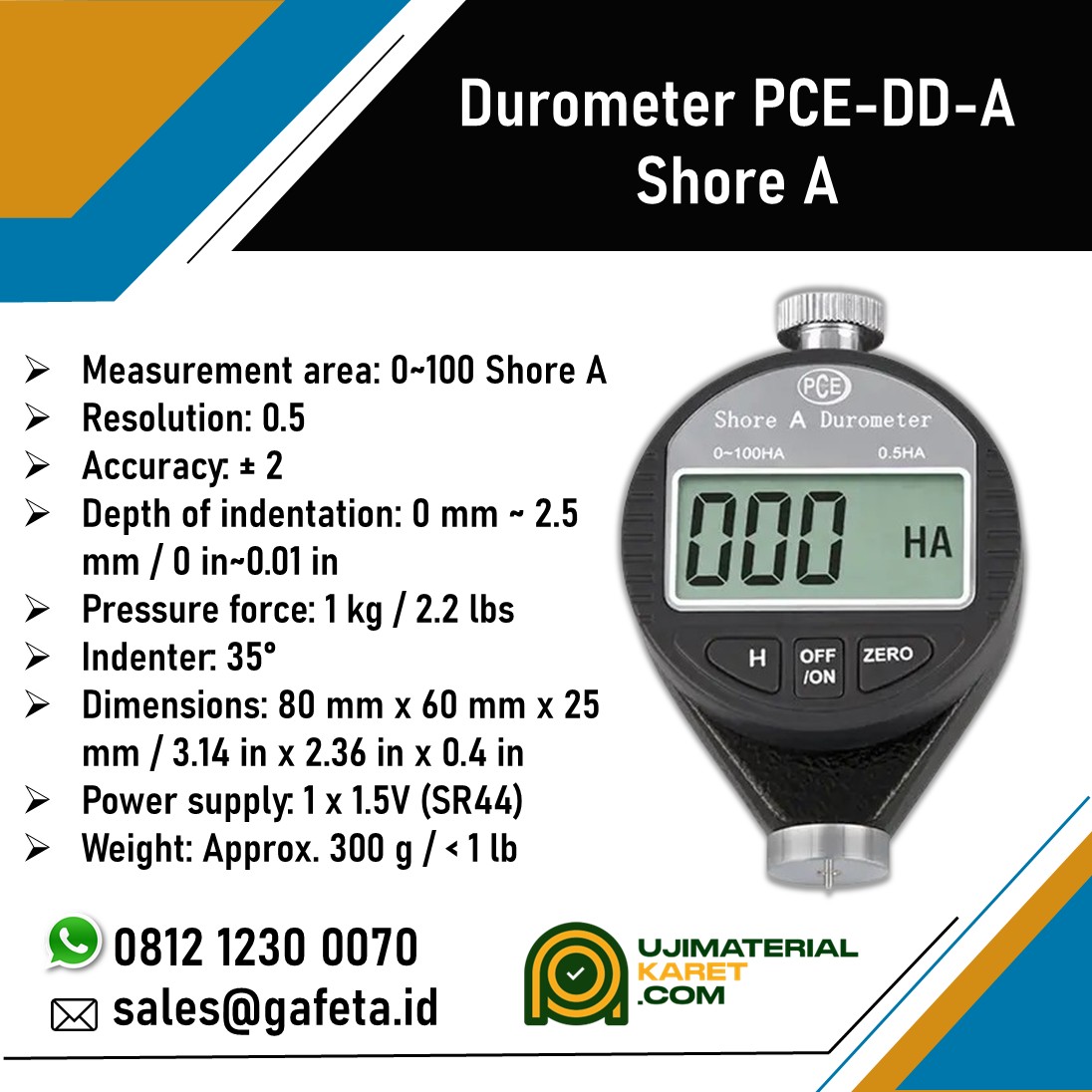 Jual Durometer Shore A PCE-DD-A - Hardness Tester untuk Karet