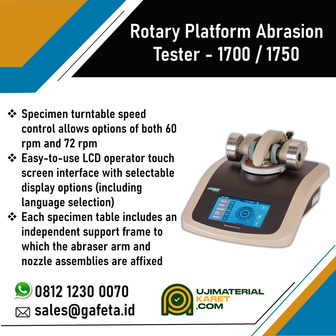 Jual Taber Rotary Abraser 1700 / 1750 - Alat Uji Abrasi & Keausan Material