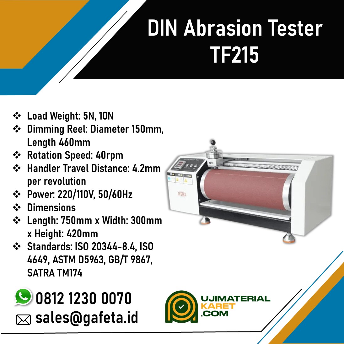 Jual Abrassion Tester TF215 Solusi untuk Uji Ketahanan Aus Material Karet