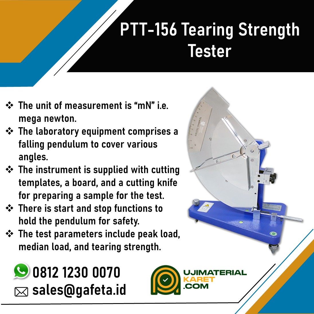 Tear Strength Tester PTT-156 - Pengukur Kekuatan Sobek Material Karet